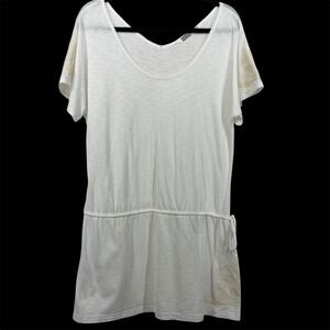 Athleta Size Medium Tunic Drop Waist Dress‎ White Embroidered Drawstring Waist